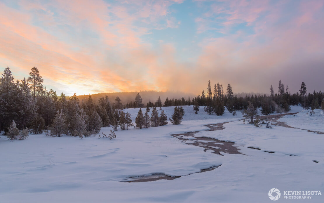 Sunrise over Firehole River in Yellowstone