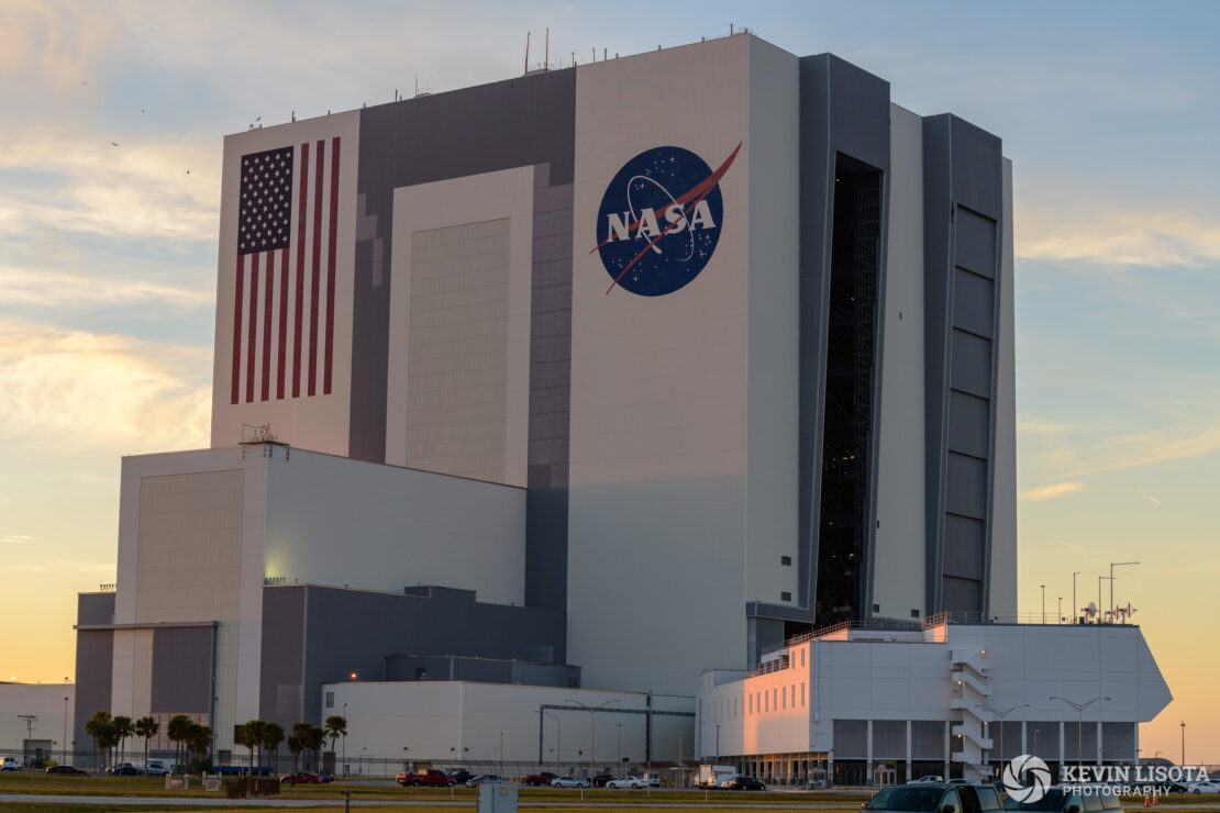 NASA Vehicle Assembly Building (VAB) at sunset