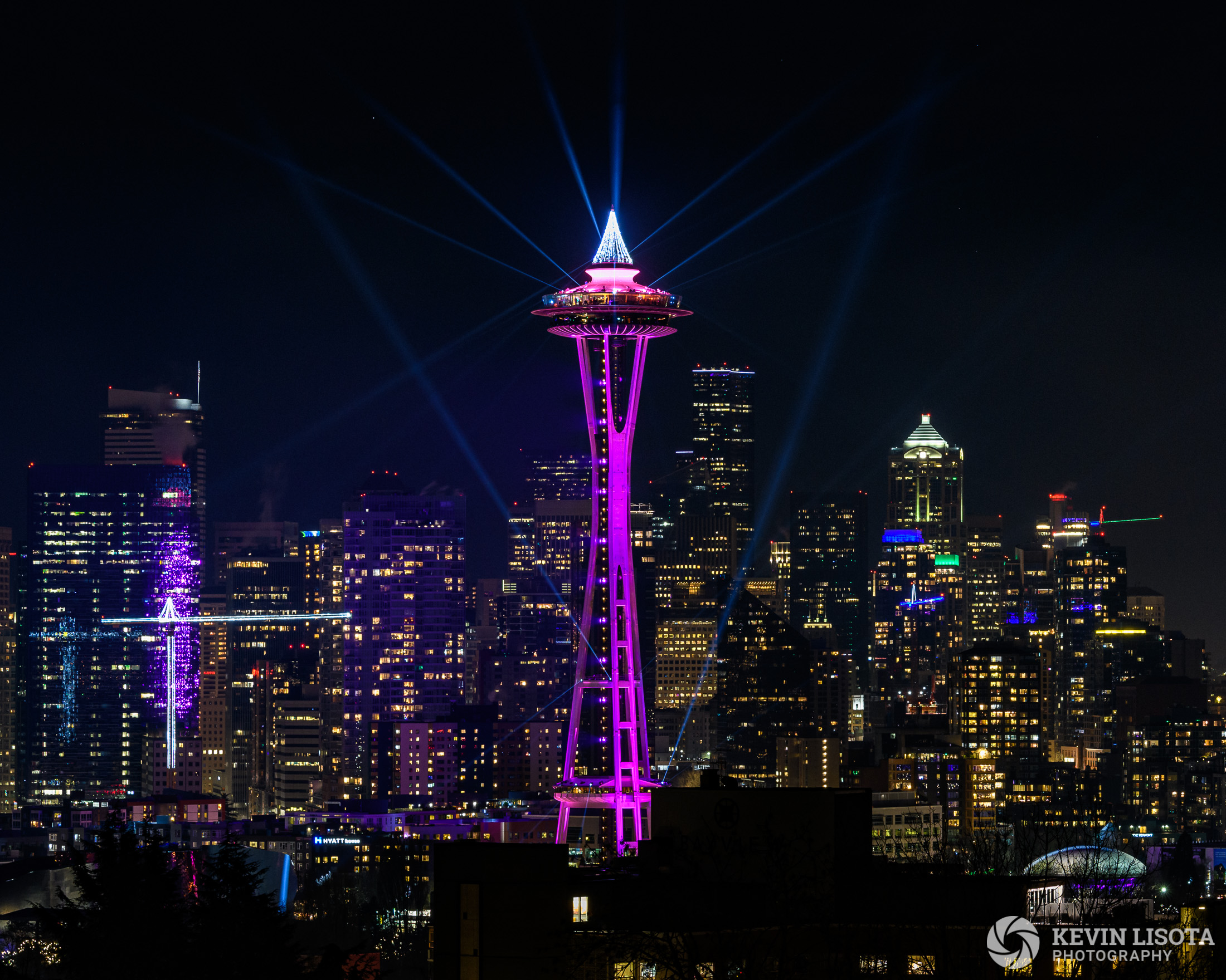 New Year's light show at the Space Needle