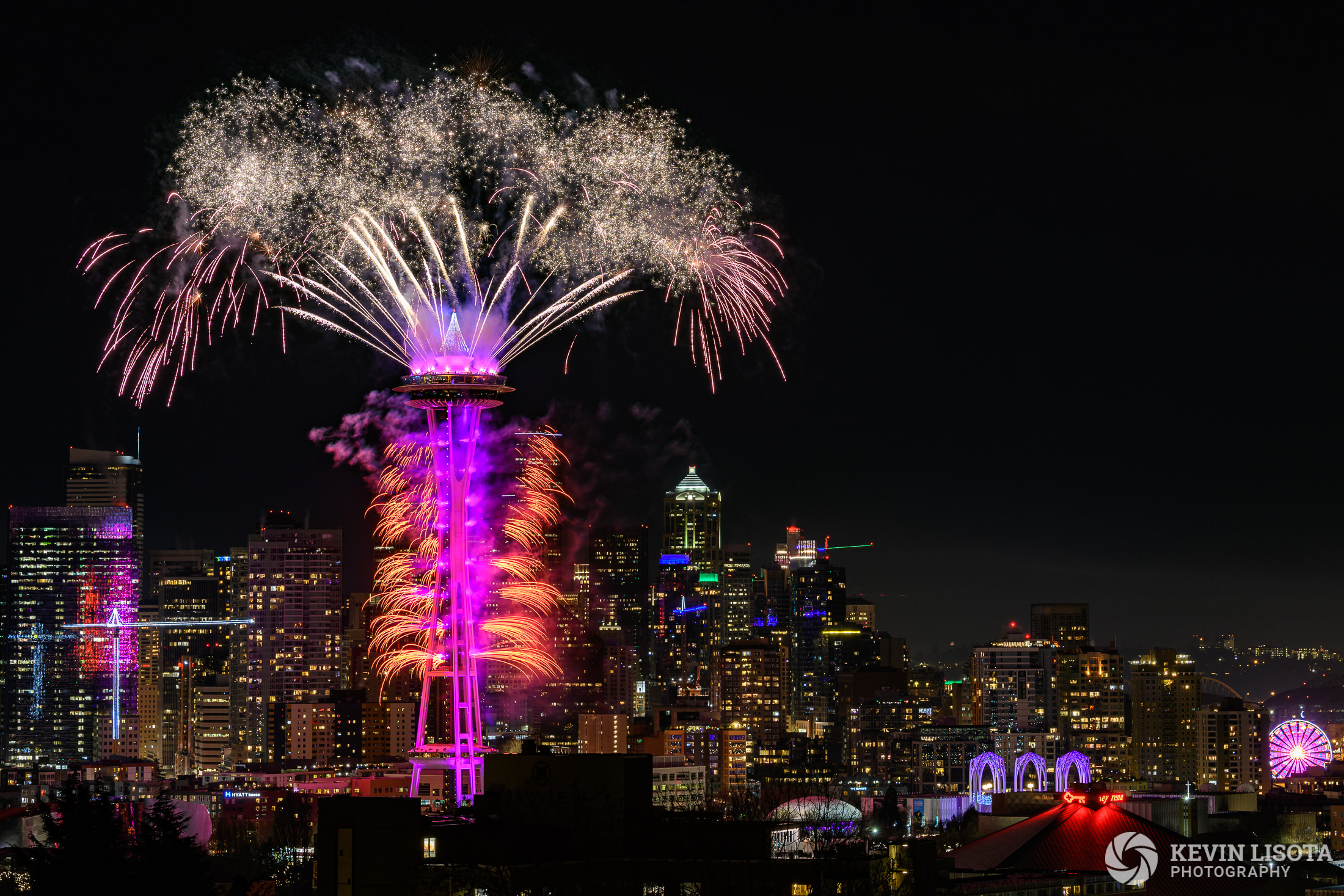 New Year's fireworks at the Space Needle