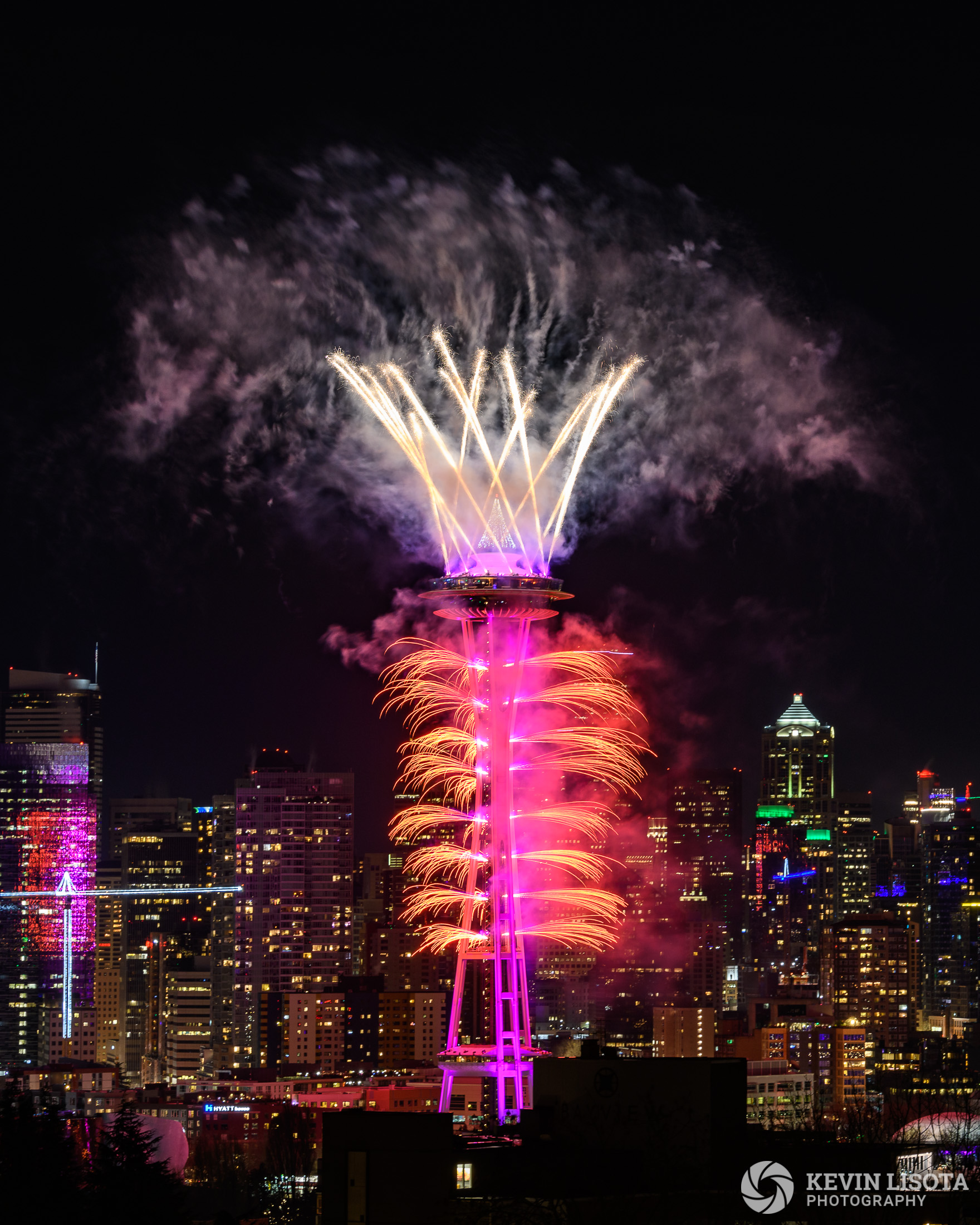 New Year's fireworks at the Space Needle