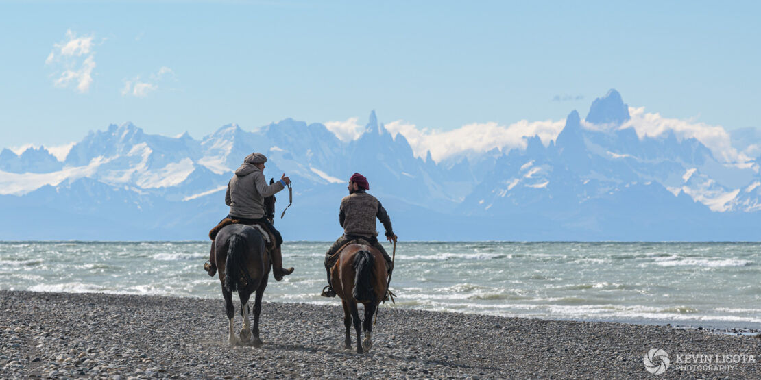 Gauchos on the shore of Lake Viedma