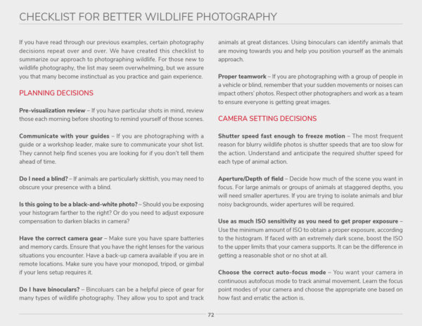 Wildlife Photography - Checklist