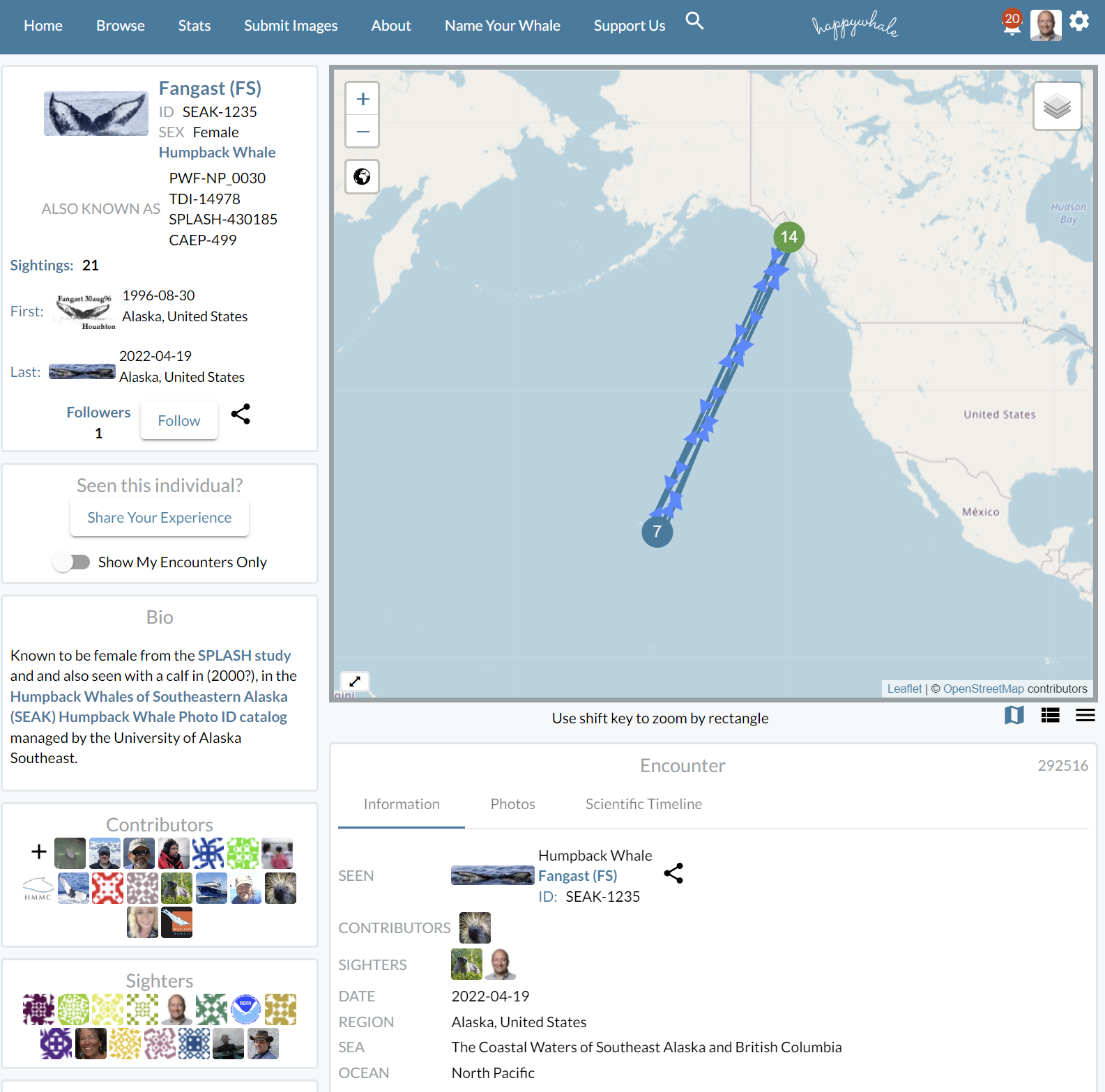 Happywhale map tracking